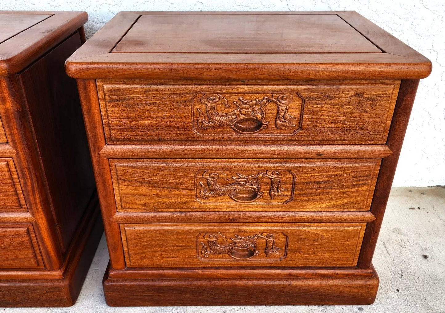 Chinoiserie Asian Rosewood Nightstands Chests Pair