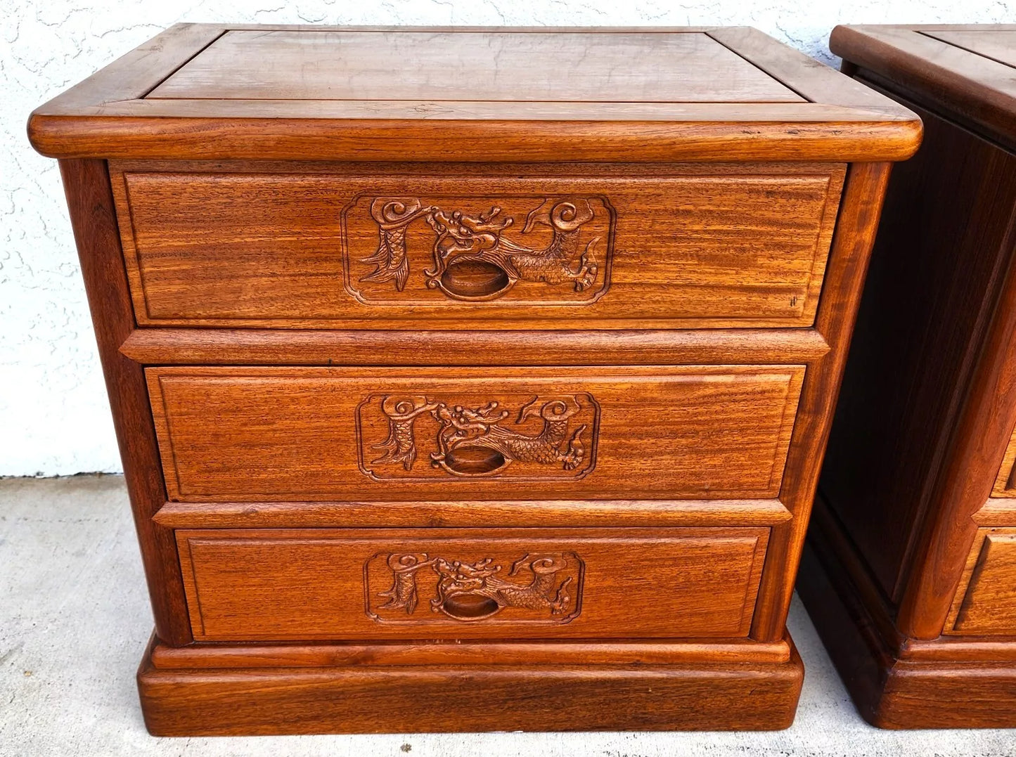 Chinoiserie Asian Rosewood Nightstands Chests Pair