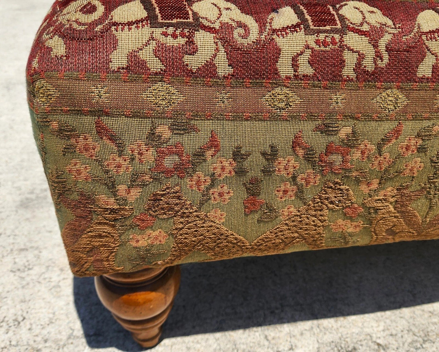 Large Ottoman with Leopards Dogs Elephants