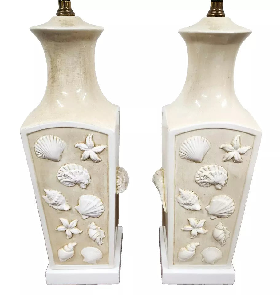 Paul Hanson Table Lamps Sea Shell Beach House Pair