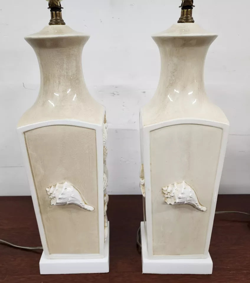 Paul Hanson Table Lamps Sea Shell Beach House Pair