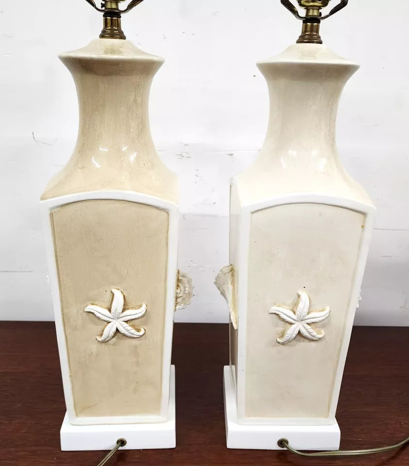 Paul Hanson Table Lamps Sea Shell Beach House Pair