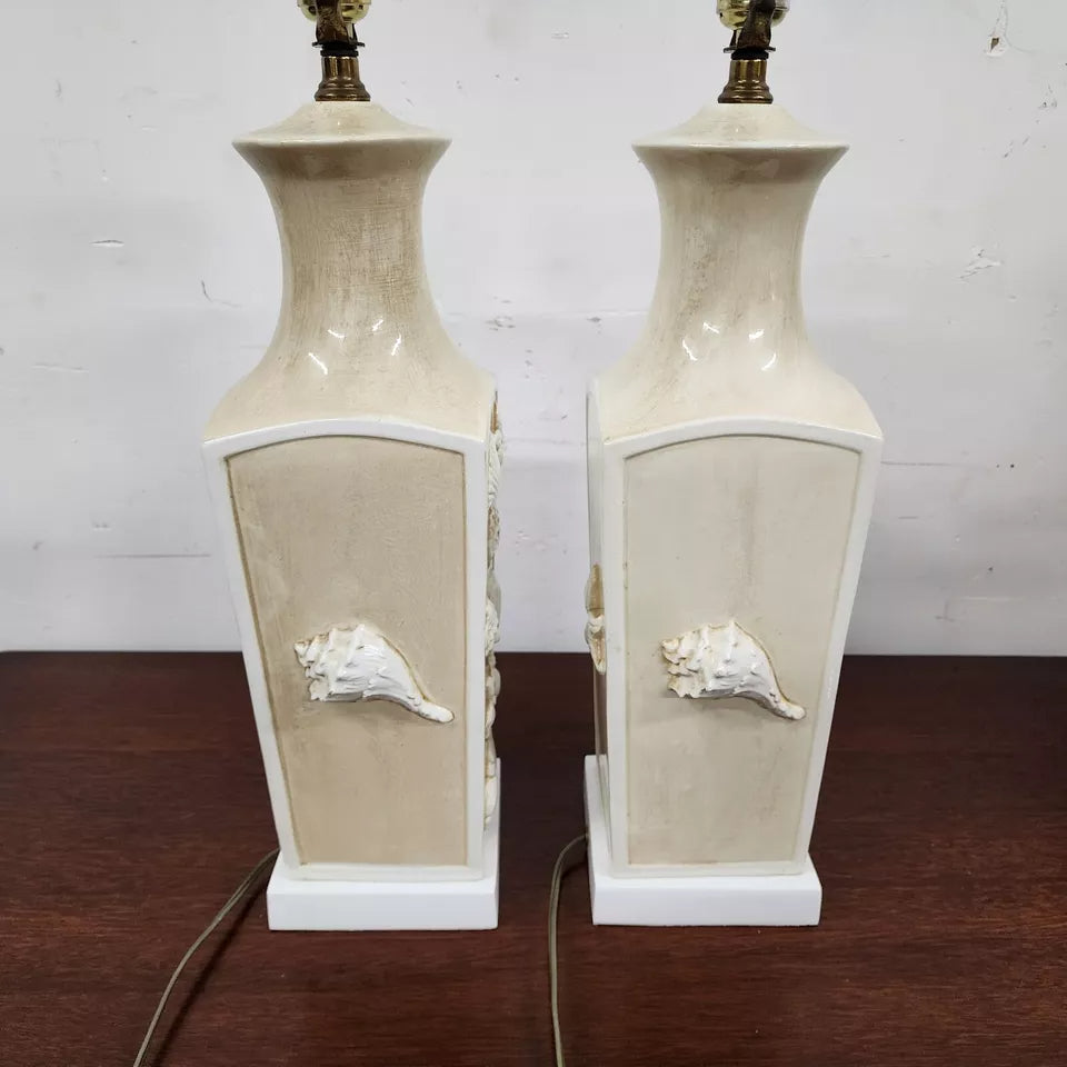 Paul Hanson Table Lamps Sea Shell Beach House Pair