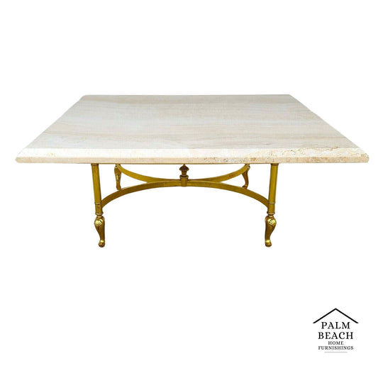 MCM Italian Travertine Marble & Brass Cocktail Coffee Table