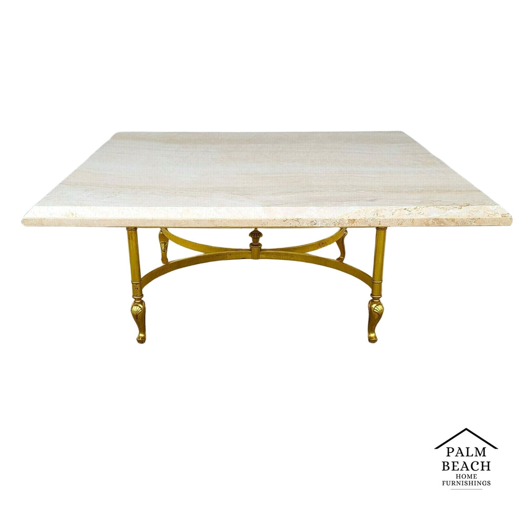 MCM Italian Travertine Marble & Brass Cocktail Coffee Table