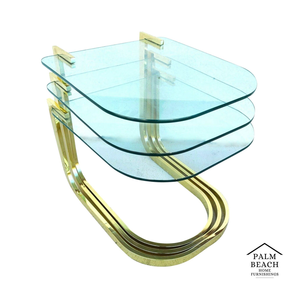 Vintage 1970's MCM Brass & Glass Nesting Tables