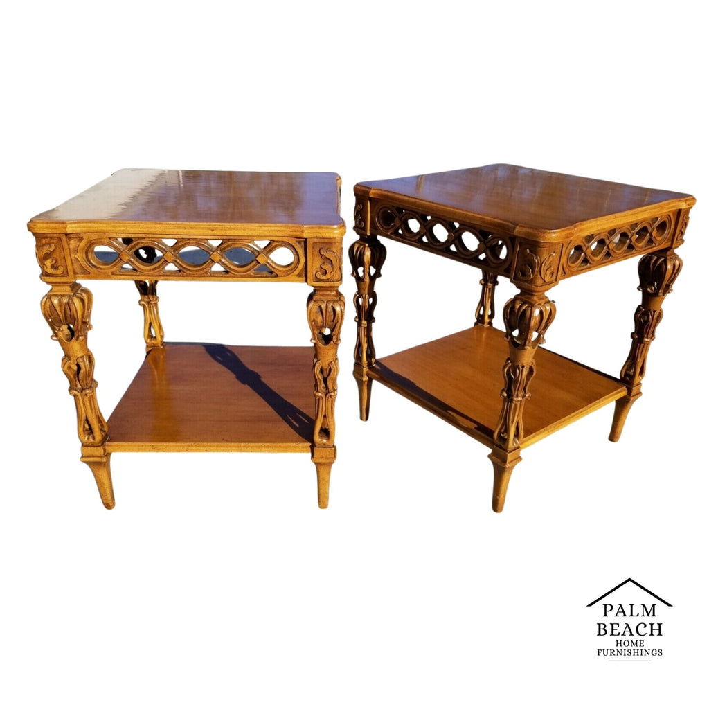 Pair of Vintage Italian Provincial Hand Carved Side End Tables