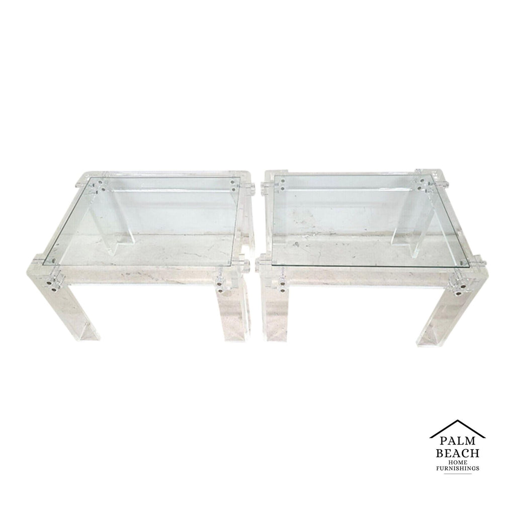 Oversized 1970s Vintage MCM Lucite Glass Side End Tables