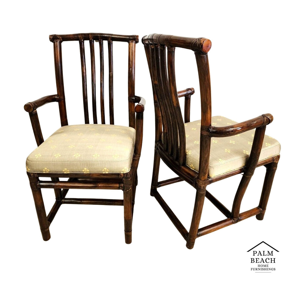 Bamboo Dining Chairs Vintage Asian Pogoda Silk by McGuire Set of 2