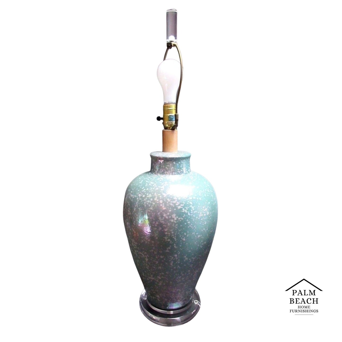 XL Vintage Textured Ceramic Lucite Table Lamp Turquoise Greens Pink Speckled 31"