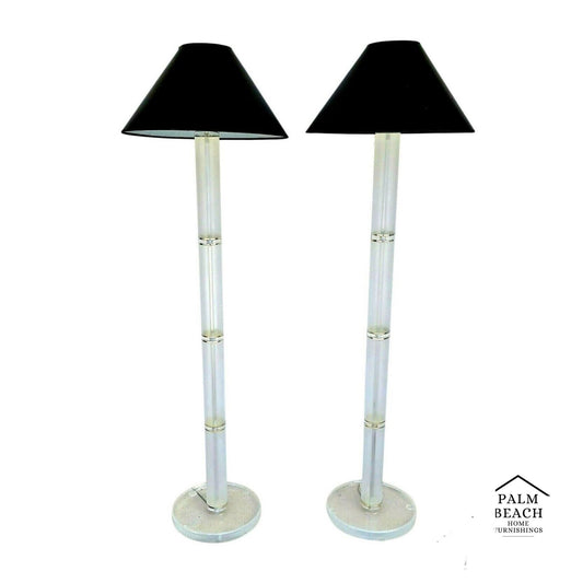 Pair of 1970's Mid Century Modern OPTIQUE Style Lucite & Brass Floor Lamps