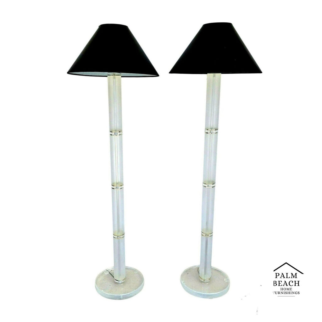 Pair of 1970's Mid Century Modern OPTIQUE Style Lucite & Brass Floor Lamps