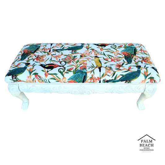 Louis XVI Style Tropical Island Solid Wood Linen Bench 50"