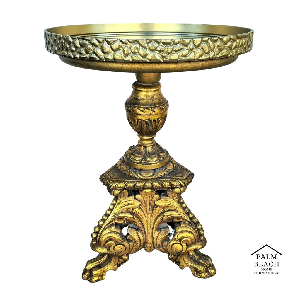 Antique Louis XV Brass Wrapped Gilt Side Accent Table With Serving Tray