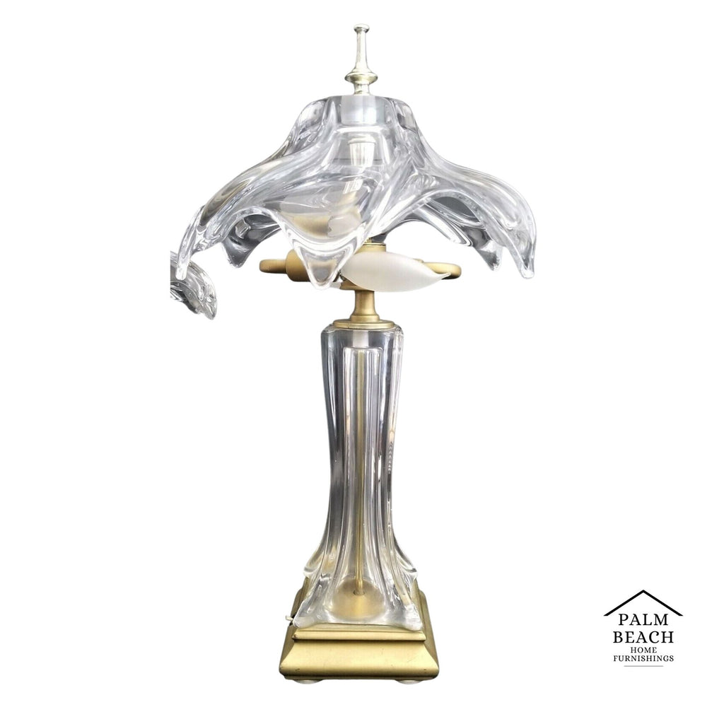 1970's COFRAC ART VERRIER Hand Blown Heavy Crystal and Brass Petite Table Lamp