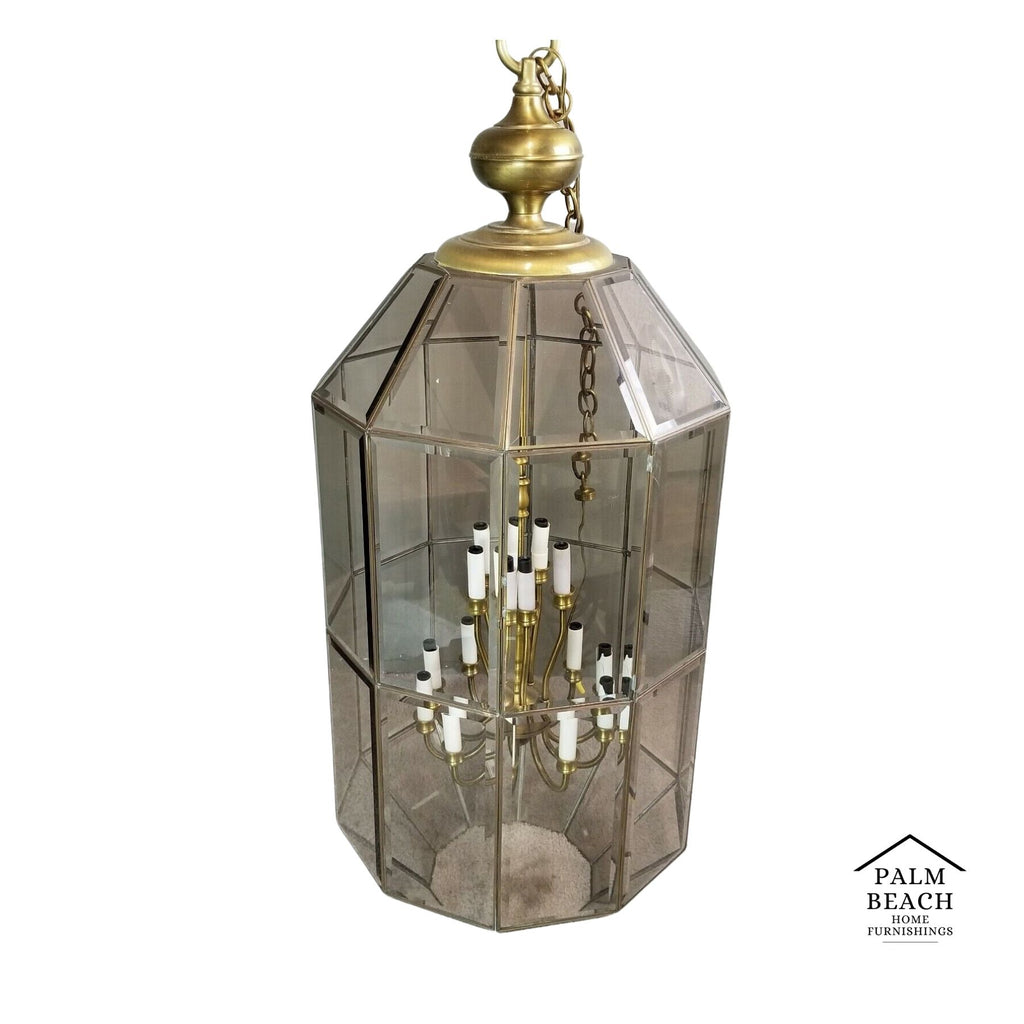 Glass & Brass Light Pendant Chandelier Beveled Leaded Clear