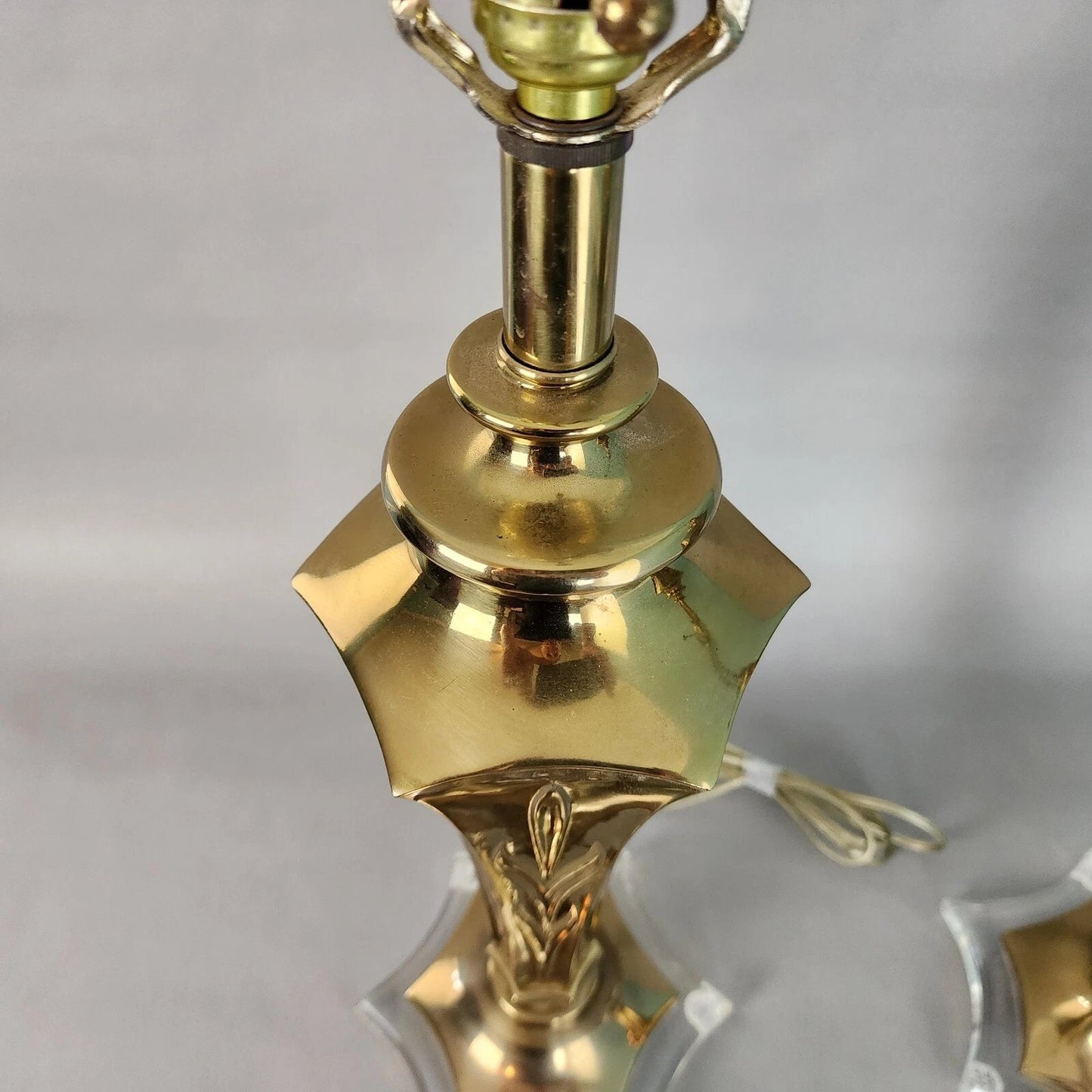 Rembrandt Table Lamps Brass Lucite Pair