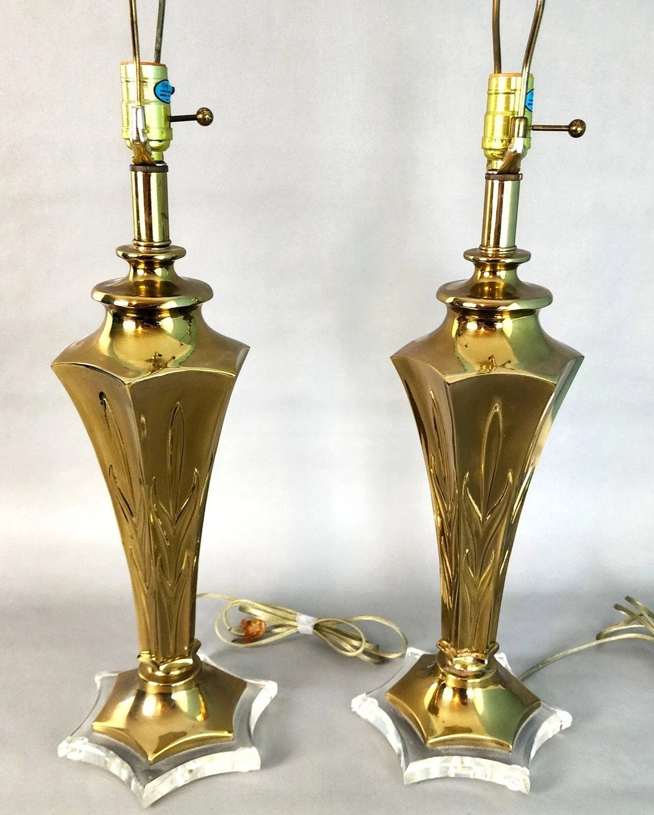 Rembrandt Table Lamps Brass Lucite Pair