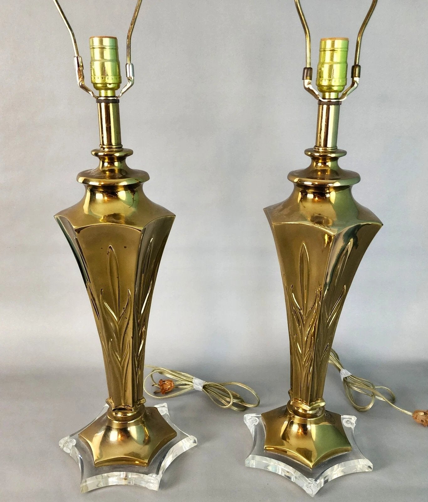 Rembrandt Table Lamps Brass Lucite Pair