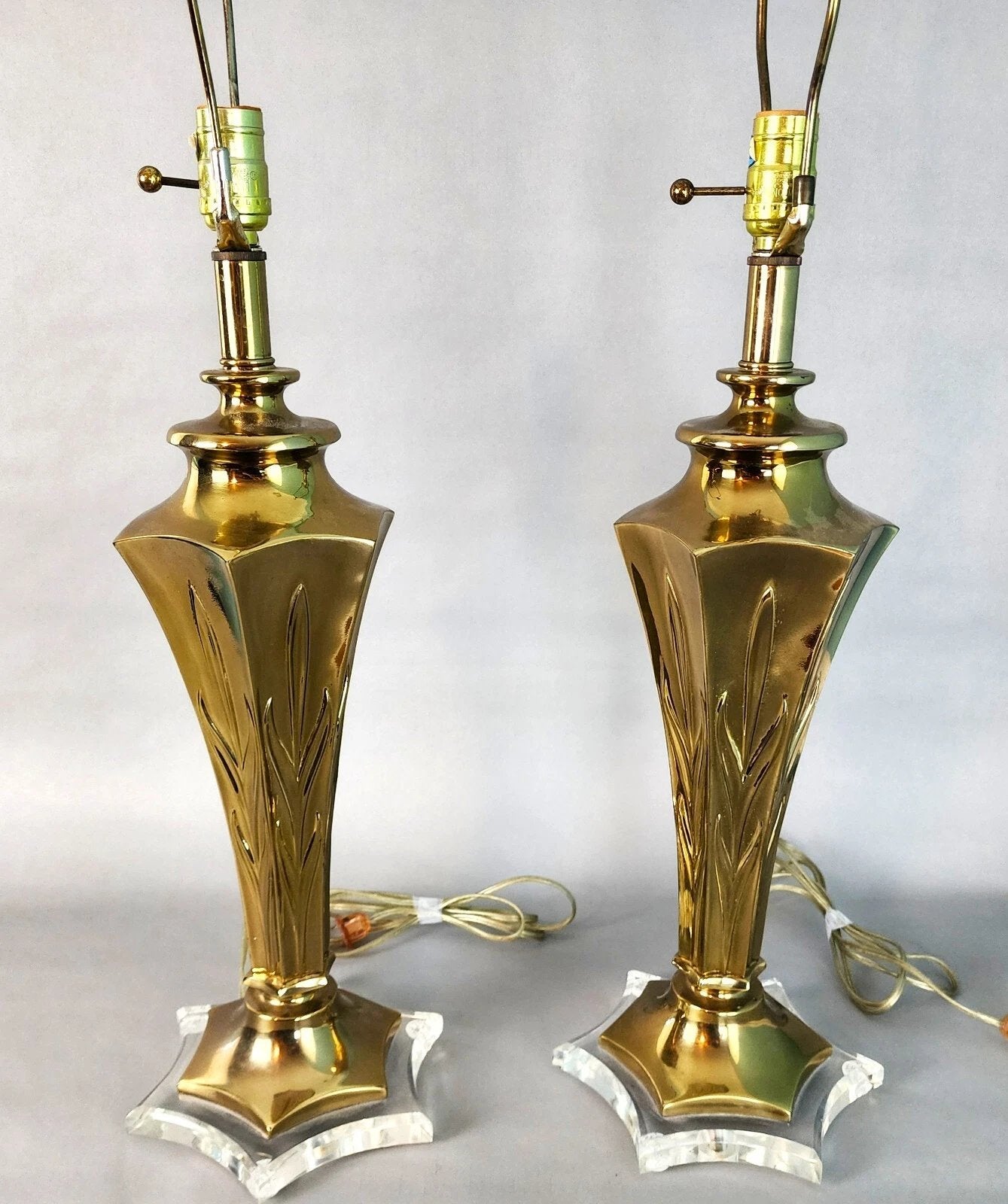 Rembrandt Table Lamps Brass Lucite Pair