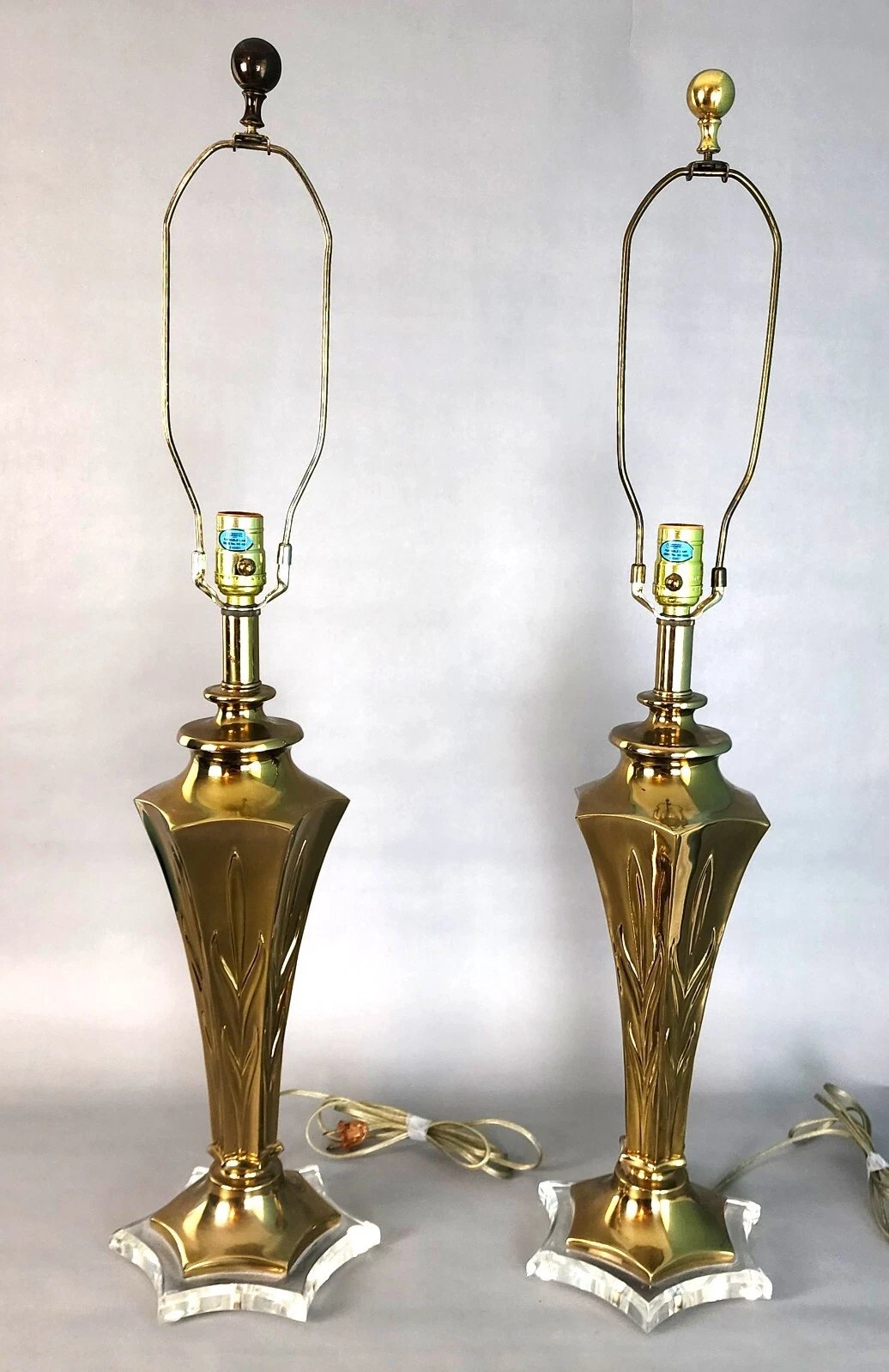 Rembrandt Table Lamps Brass Lucite Pair