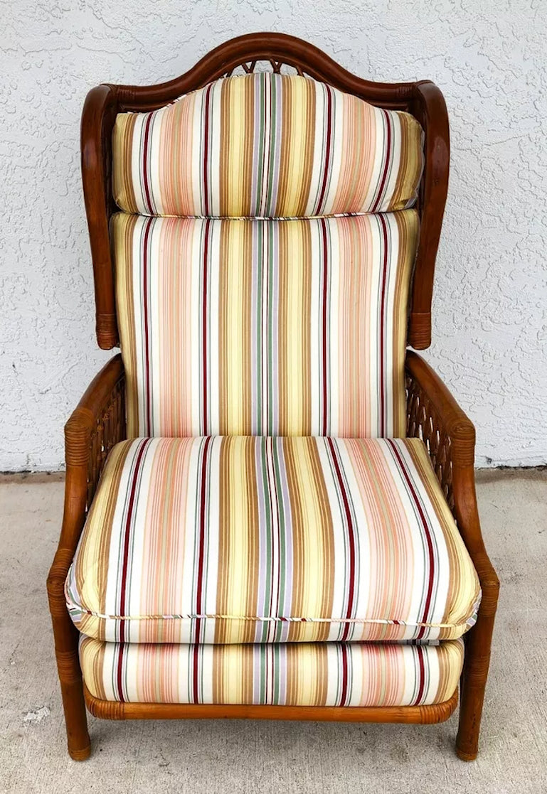 Vintage Bamboo Wingback Recliner Chair