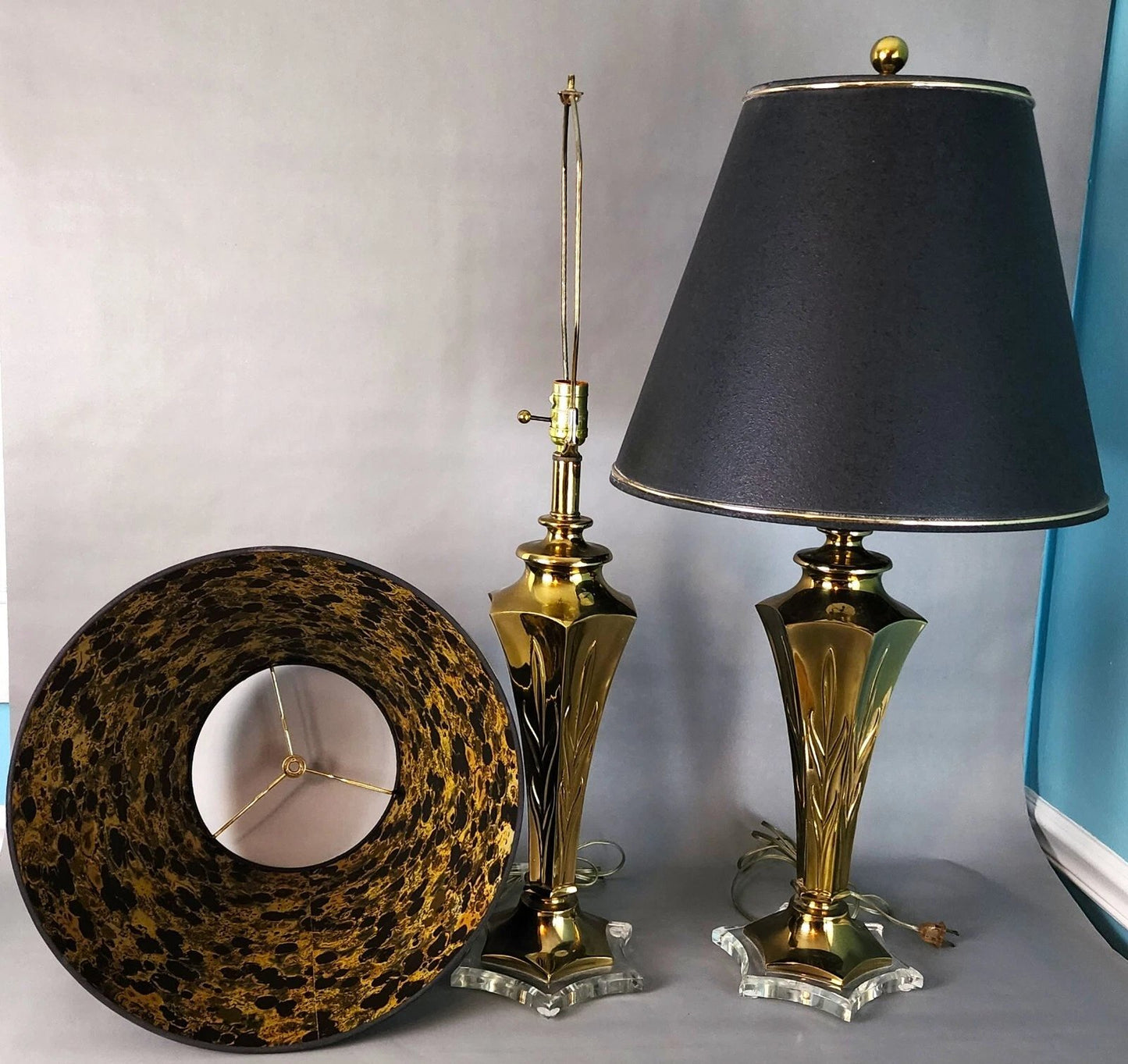 Rembrandt Table Lamps Brass Lucite Pair