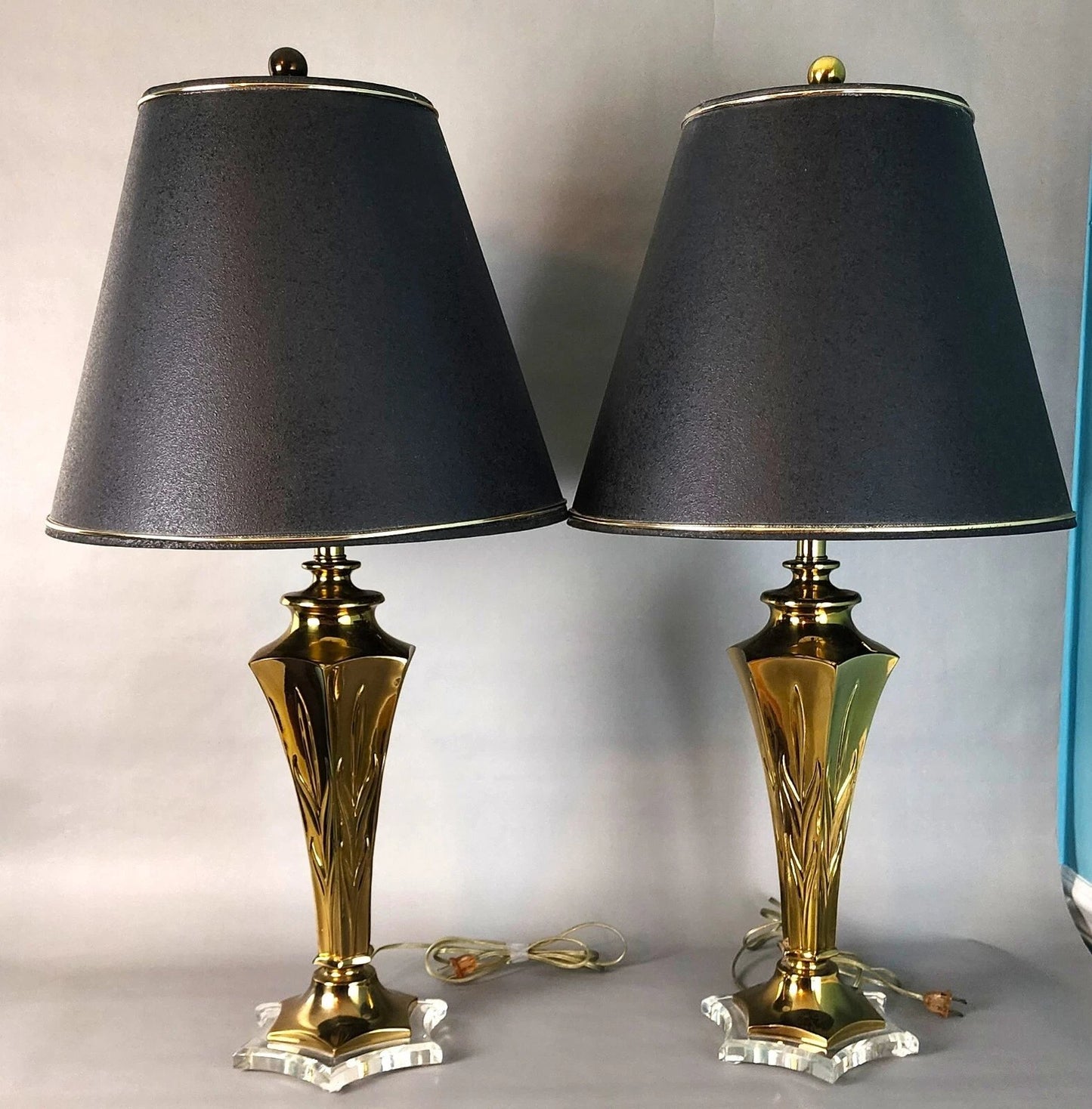 Rembrandt Table Lamps Brass Lucite Pair
