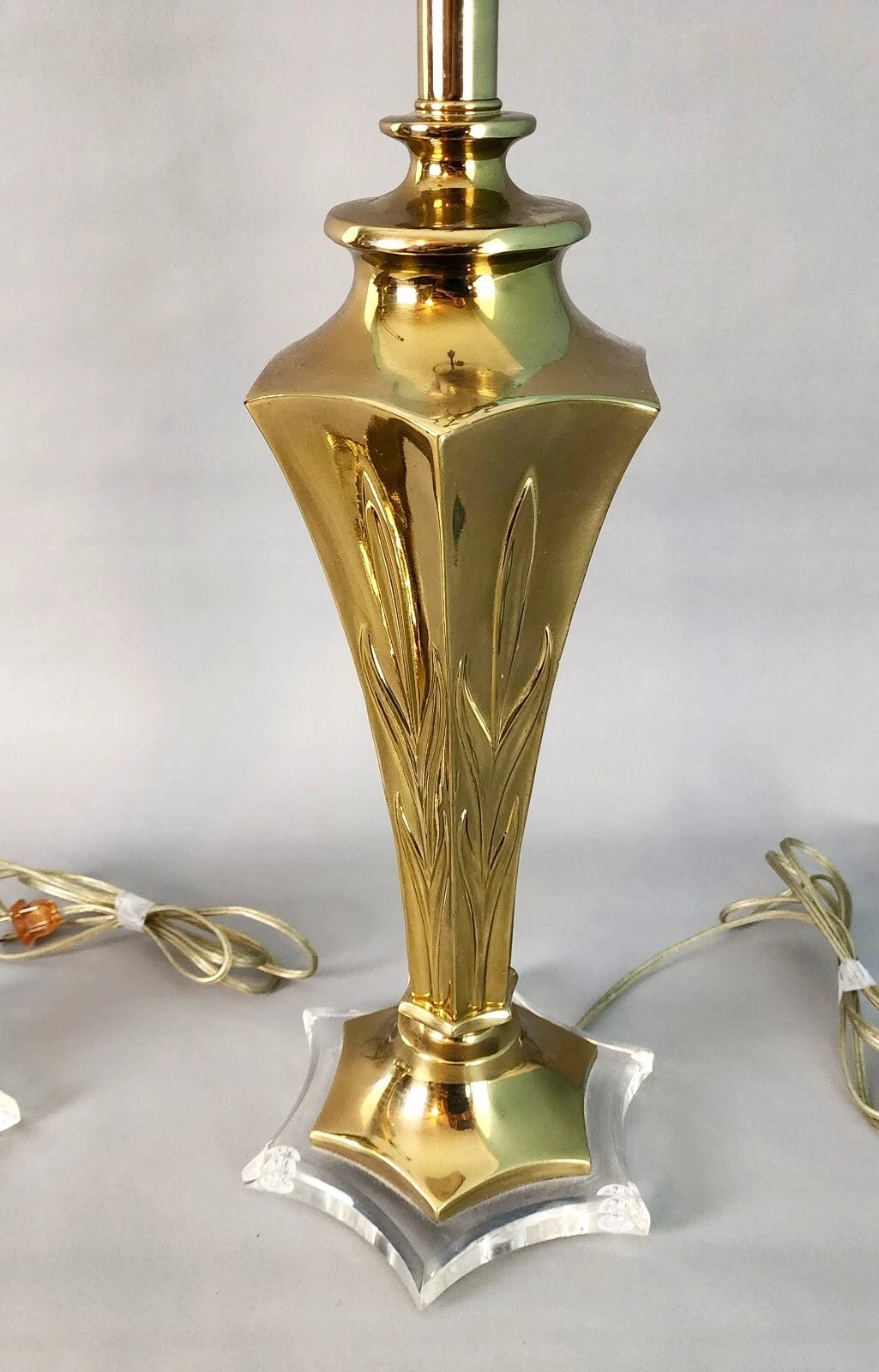 Rembrandt Table Lamps Brass Lucite Pair