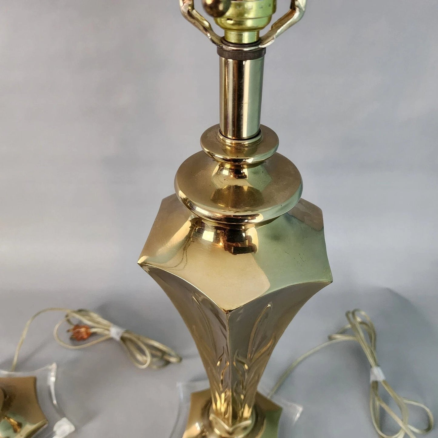Rembrandt Table Lamps Brass Lucite Pair