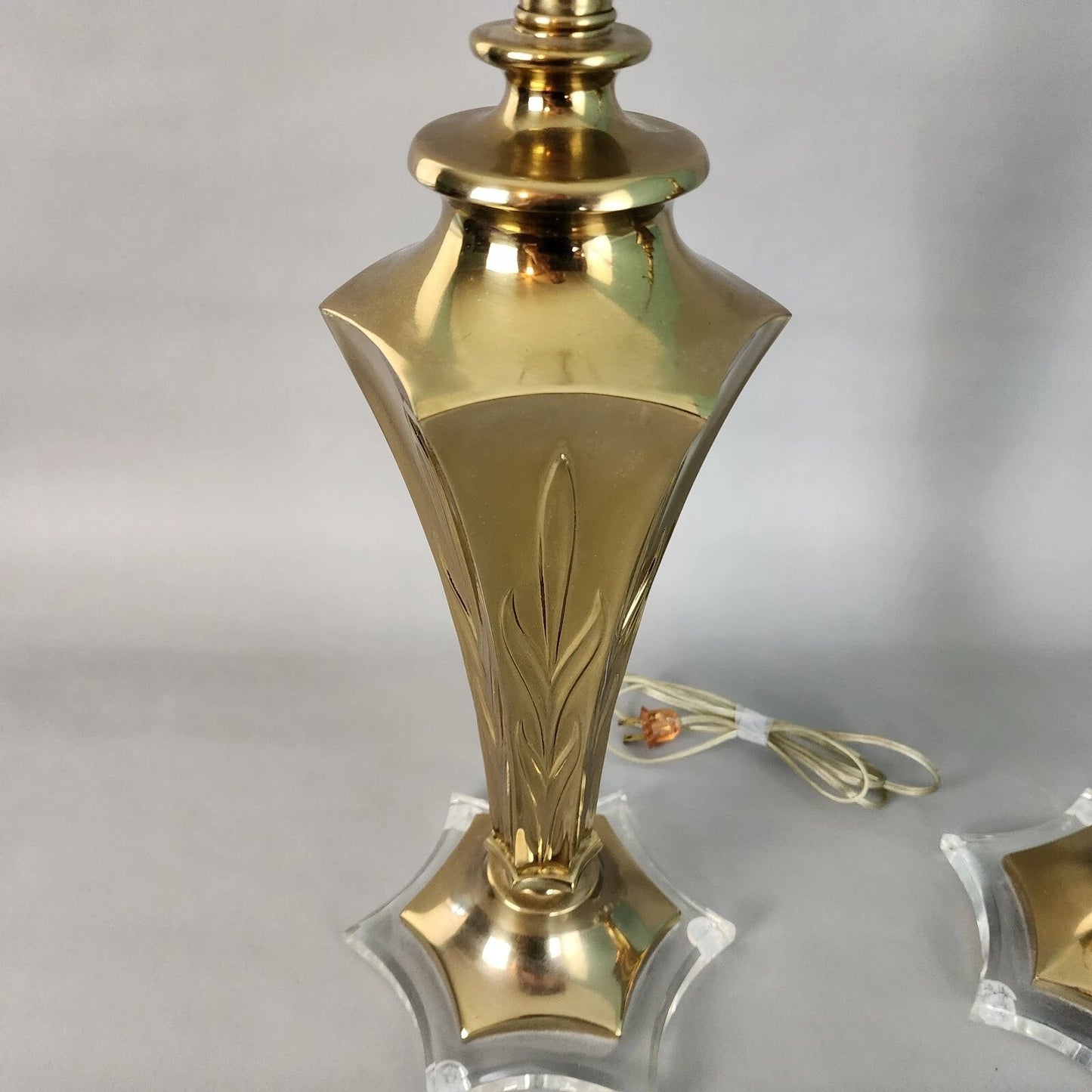 Rembrandt Table Lamps Brass Lucite Pair