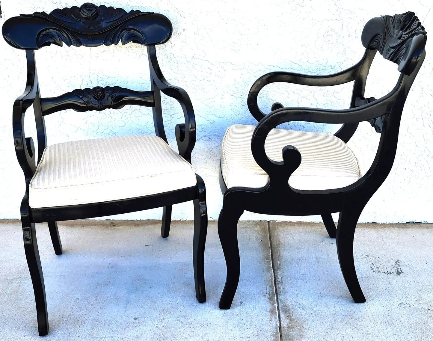 English Regency Dining Accent Chairs Ebonized Pair