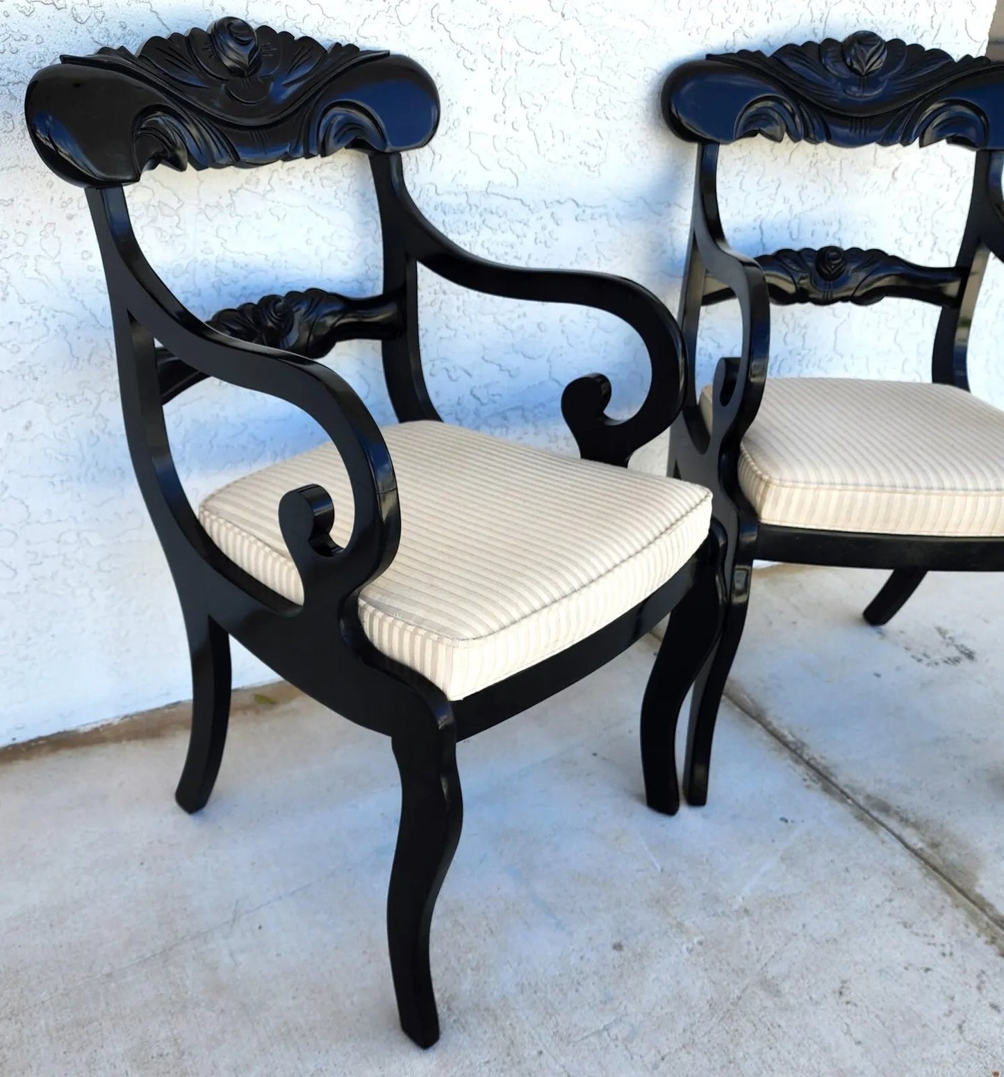 English Regency Dining Accent Chairs Ebonized Pair