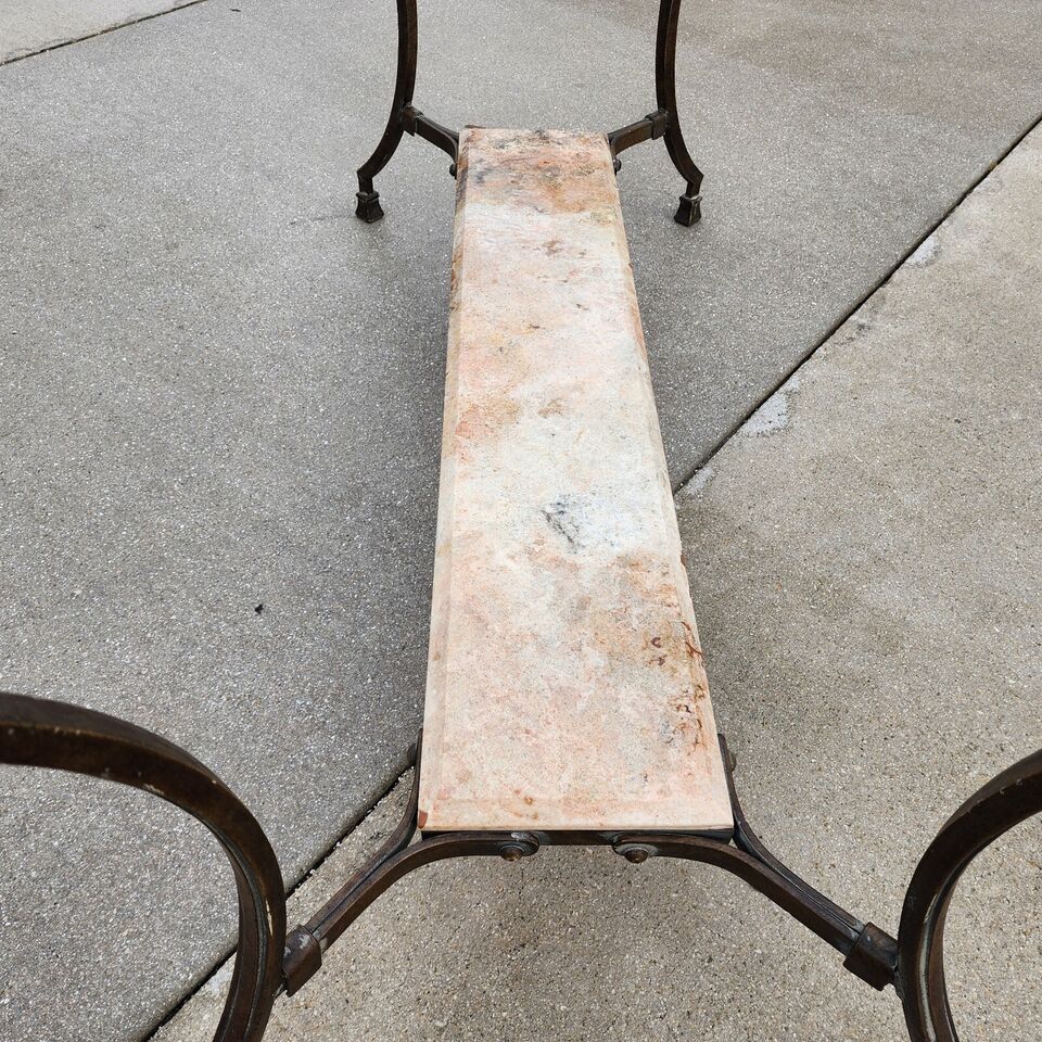SHERRILL Patinated Console Table Metal Glass Marble 1970s