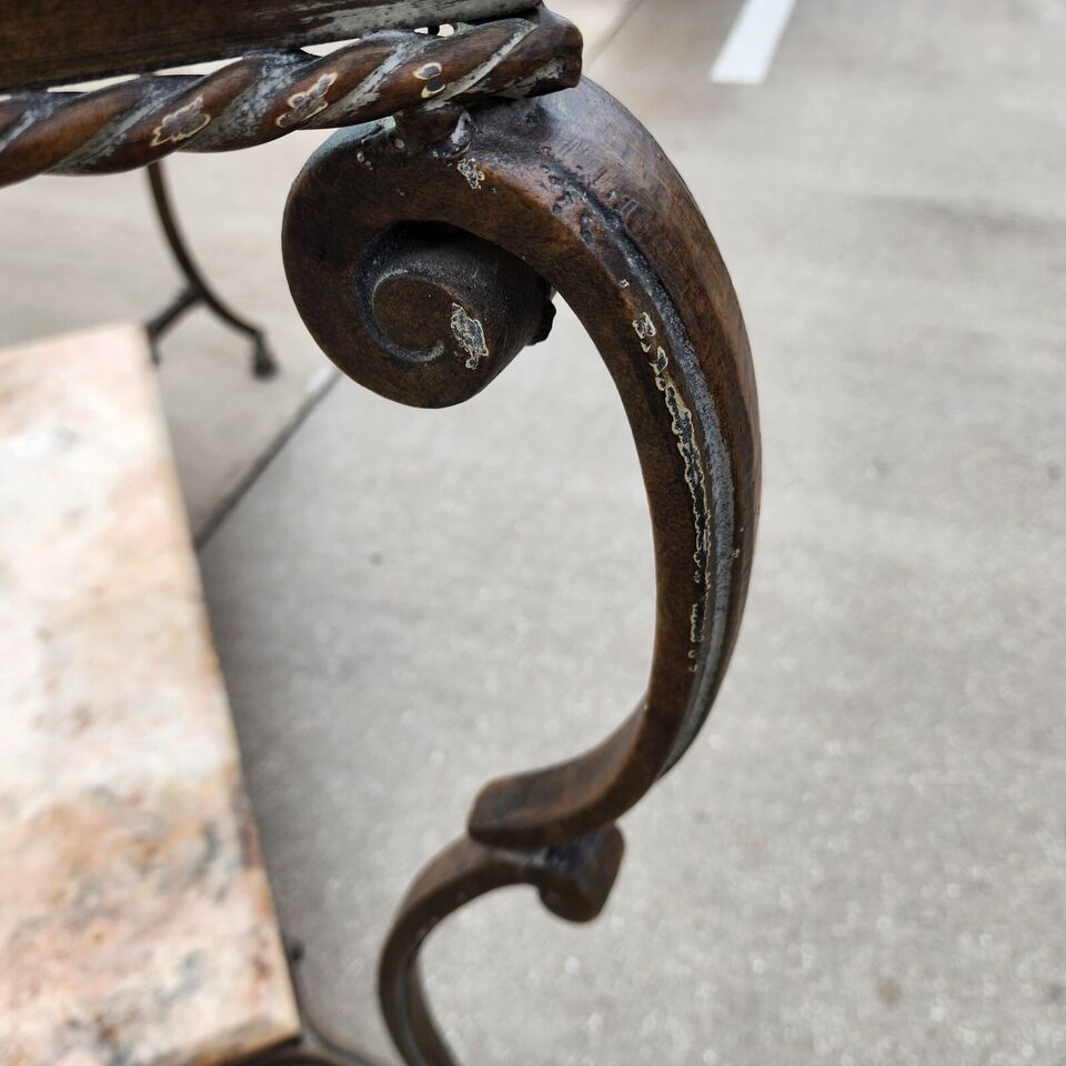 SHERRILL Patinated Console Table Metal Glass Marble 1970s
