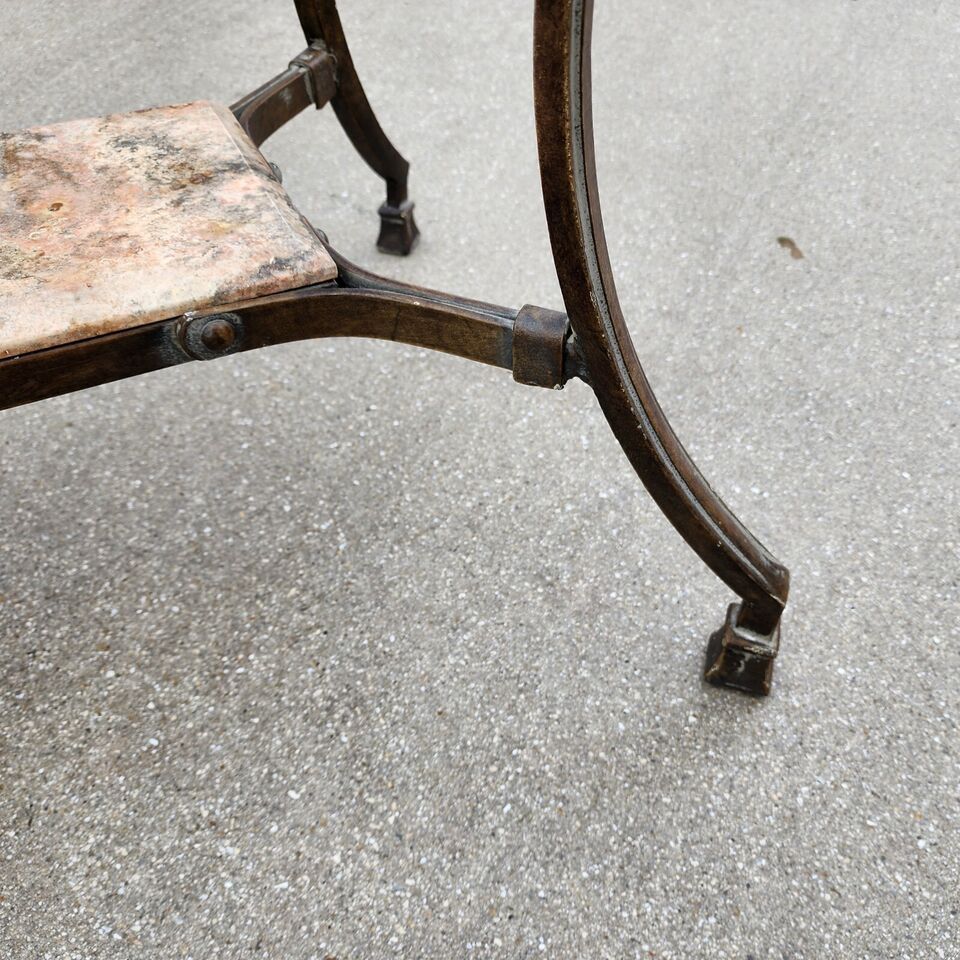 SHERRILL Patinated Console Table Metal Glass Marble 1970s