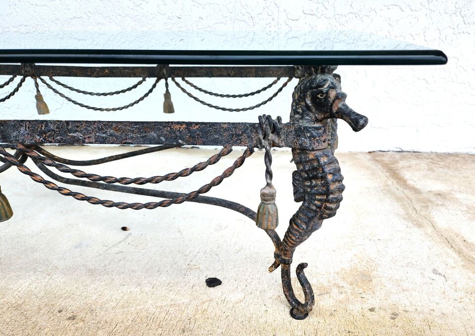 Vintage Patinated Seahorse Coffee Table Starfish
