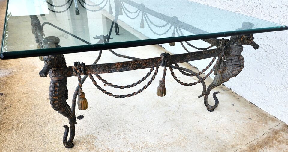 Vintage Patinated Seahorse Coffee Table Starfish
