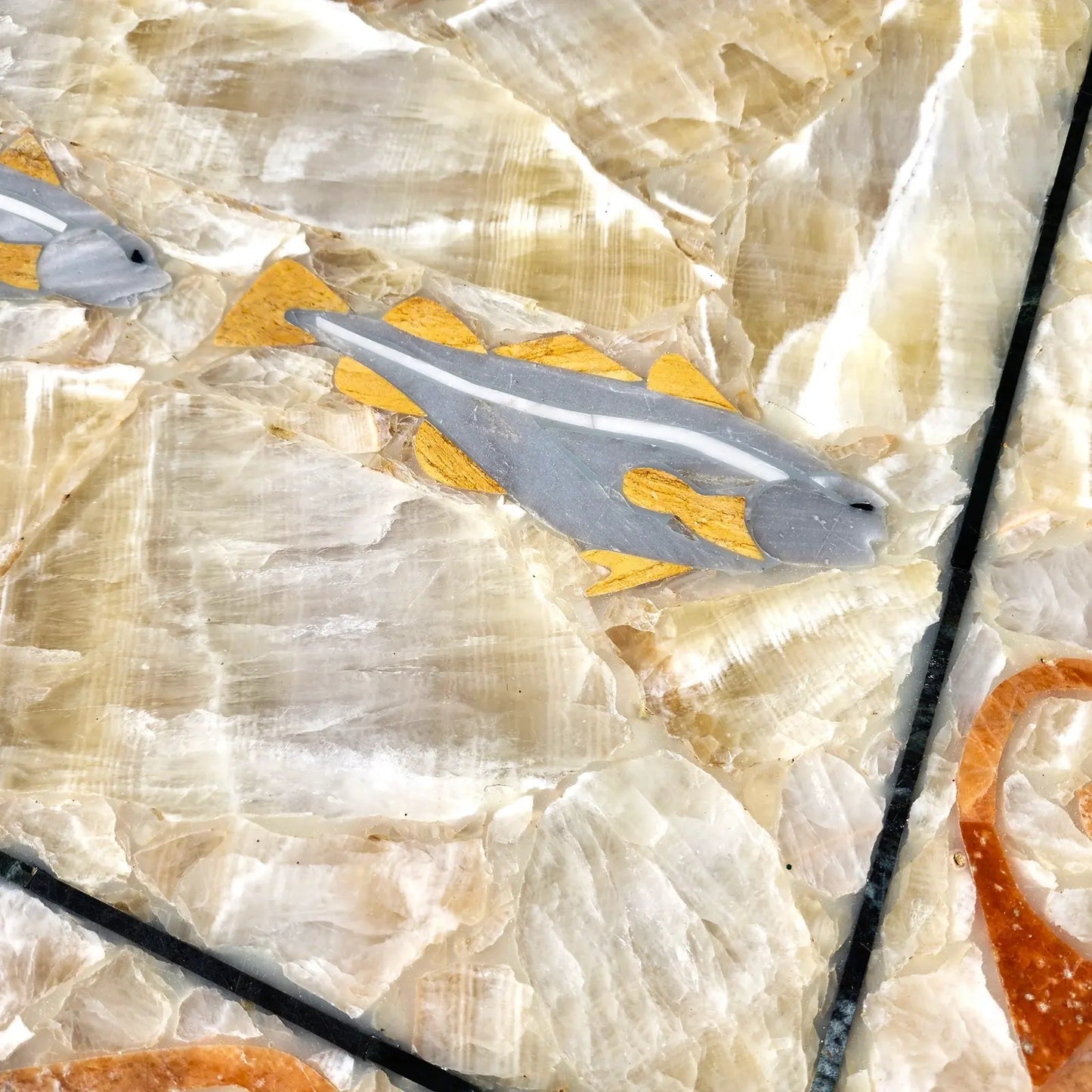 Dm Semi Precious Stone Dining Table Inlaid Orcas Fish Custom Made