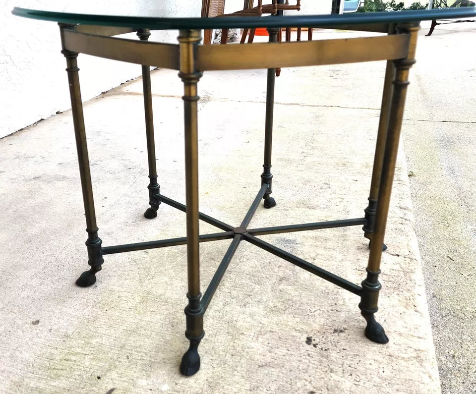 Labarge Side Table Brass Glass Hoof Footed Octagonal