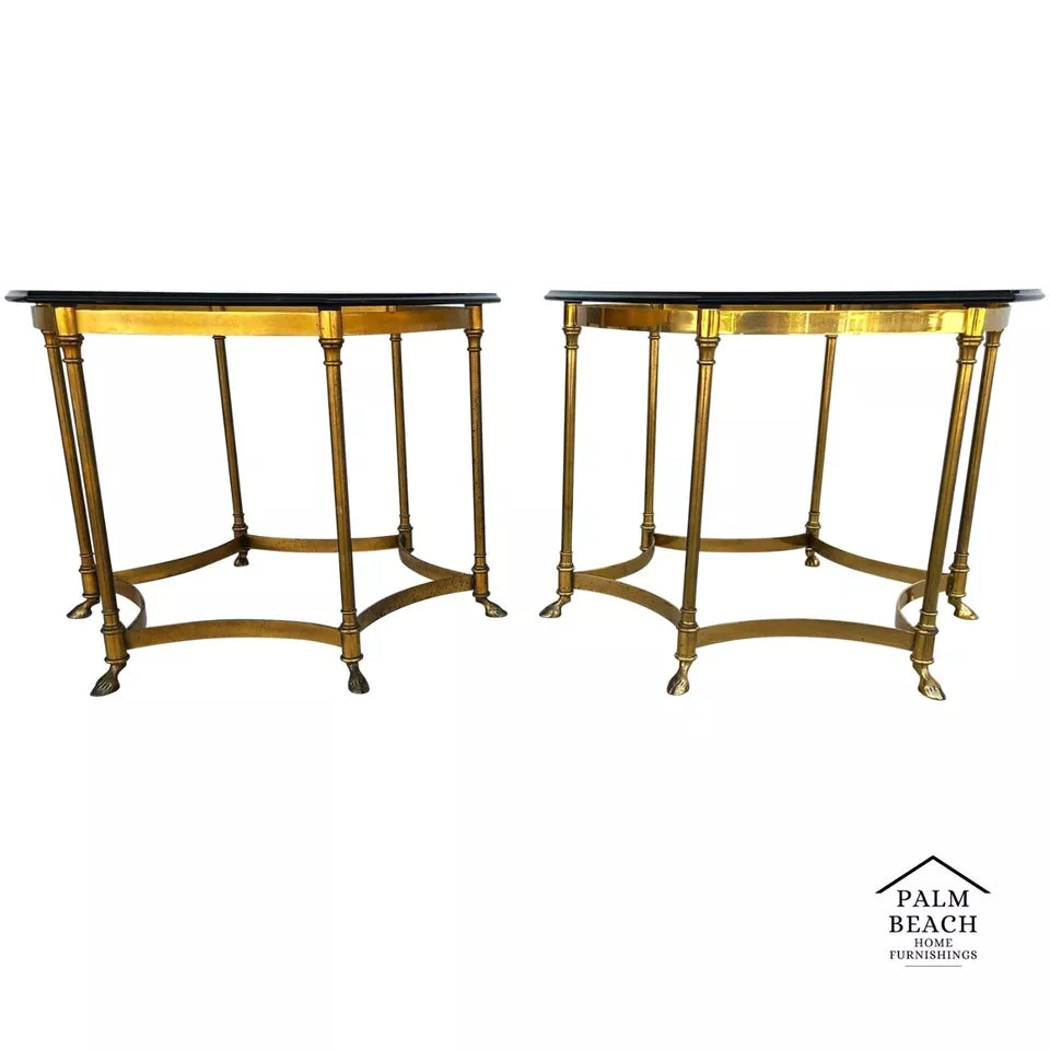 Labarge Side Table Brass Glass Hoof Footed Octagonal