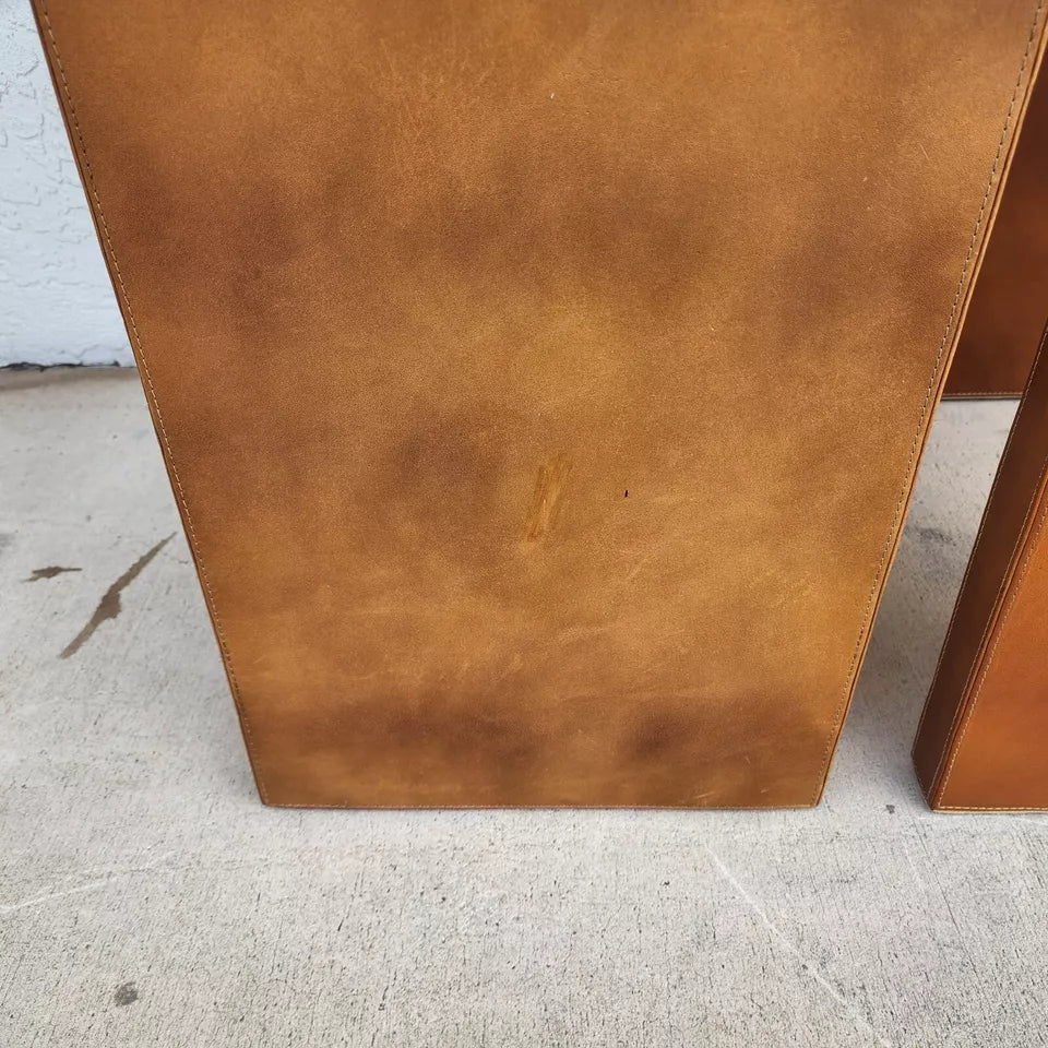MCM Leather Wrapped Side Tables Waterfall Pair