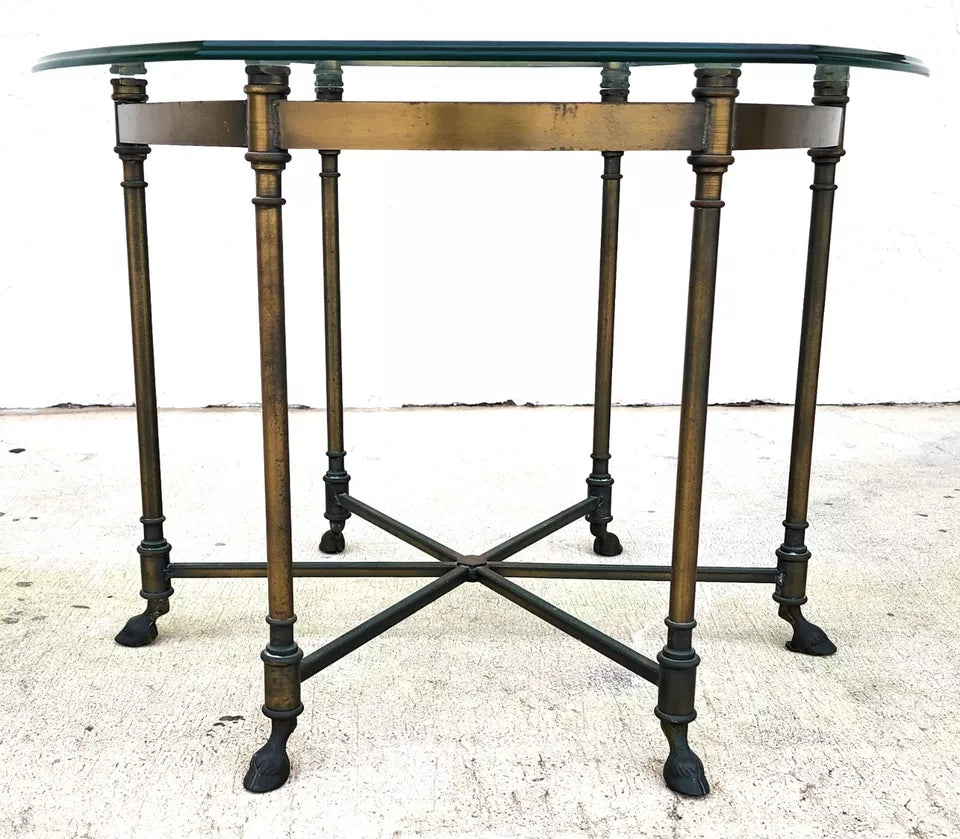 Labarge Side Table Brass Glass Hoof Footed Octagonal