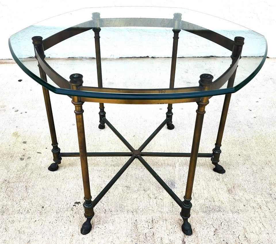 Labarge Side Table Brass Glass Hoof Footed Octagonal