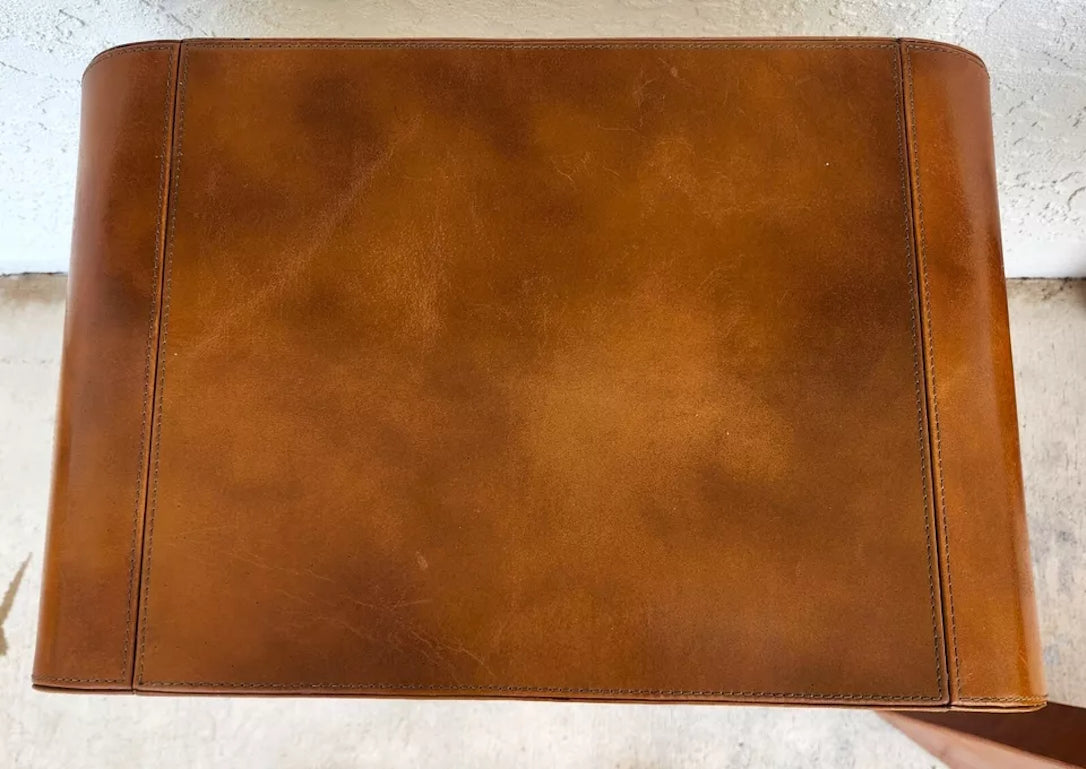 MCM Leather Wrapped Side Tables Waterfall Pair