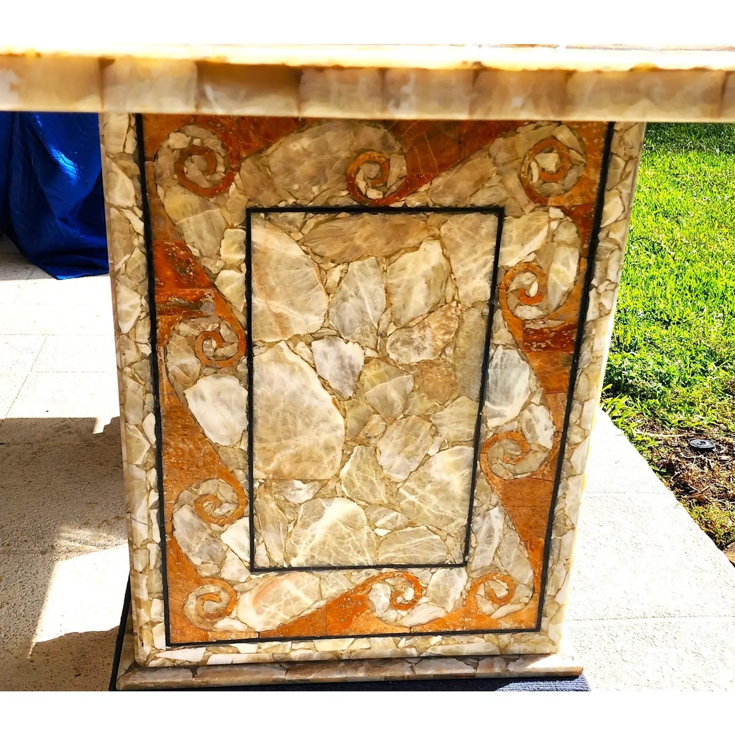 Dm Semi Precious Stone Dining Table Inlaid Orcas Fish Custom Made