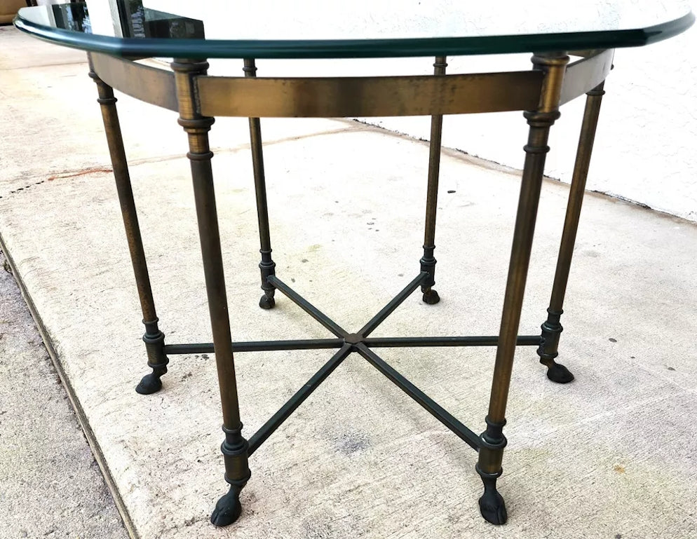 Labarge Side Table Brass Glass Hoof Footed Octagonal