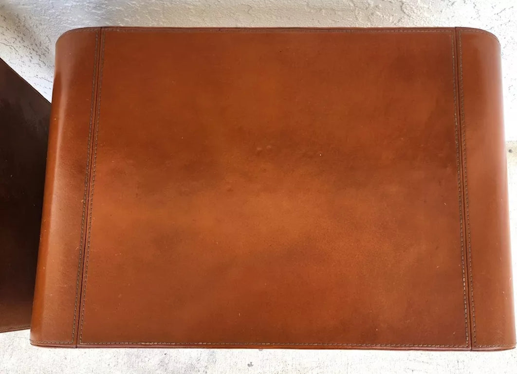 MCM Leather Wrapped Side Tables Waterfall Pair