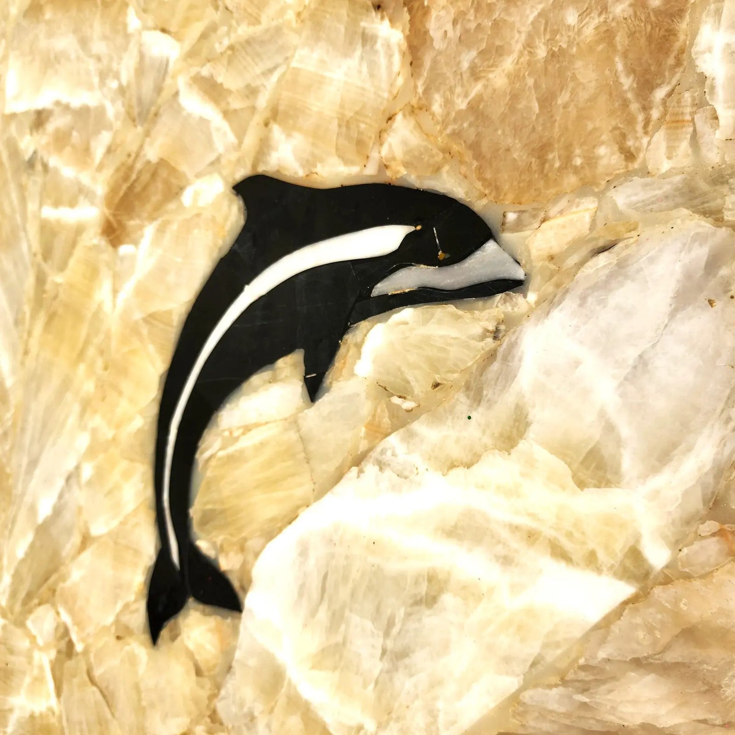 Dm Semi Precious Stone Dining Table Inlaid Orcas Fish Custom Made