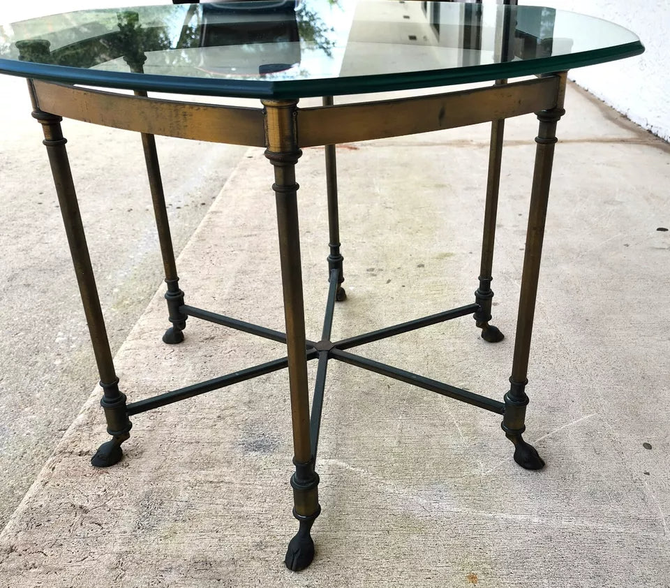 Labarge Side Table Brass Glass Hoof Footed Octagonal